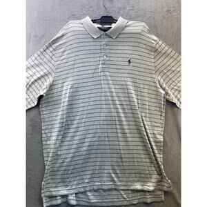 Polo Golf Ralph Lauren Shirt XL Cotton Rugby Blue Stripe Gray Pony Preppy